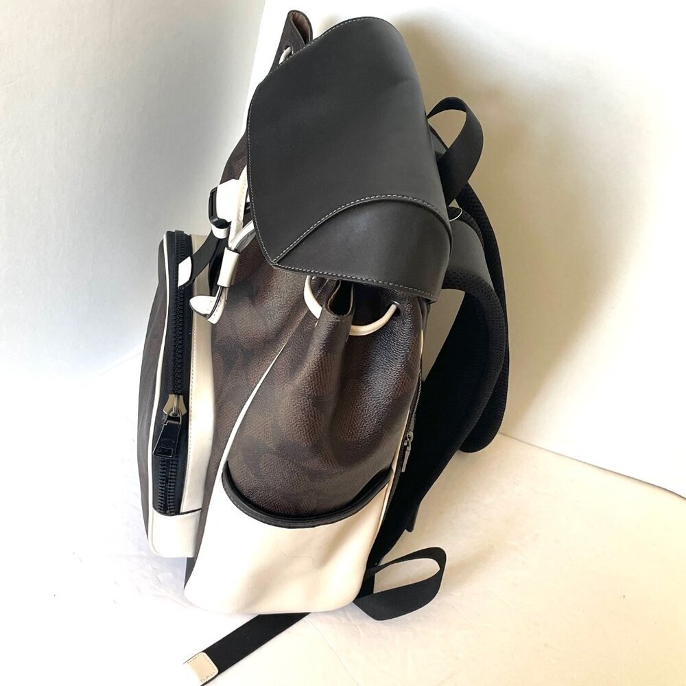 Coach Racer Backpack Colorblock Signature Canvas Leather Walnut Chalk CY775 - Picture 8 of 10